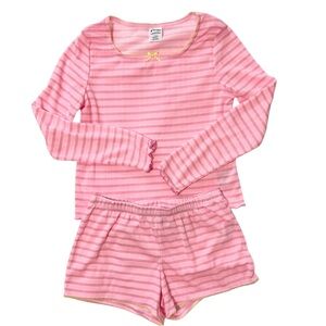 NWT Art Class Two Piece Pajama Set LS Top & Shorts Soft Pink Stripes Sz L 10/12